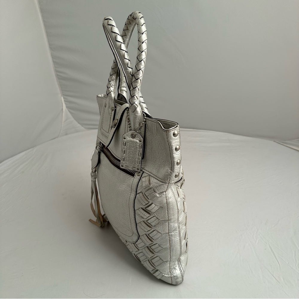 Coach Legacy Thompson metallic silver woven slim tote - Picture 2 of 13
